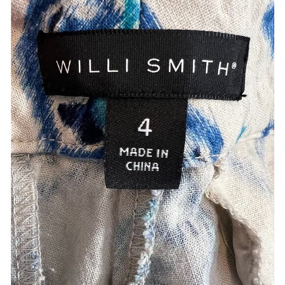 Willi Smith Womens Pants Sz 4 Geometric Print Linen Blue Beige Wide Leg - Picture 12 of 12